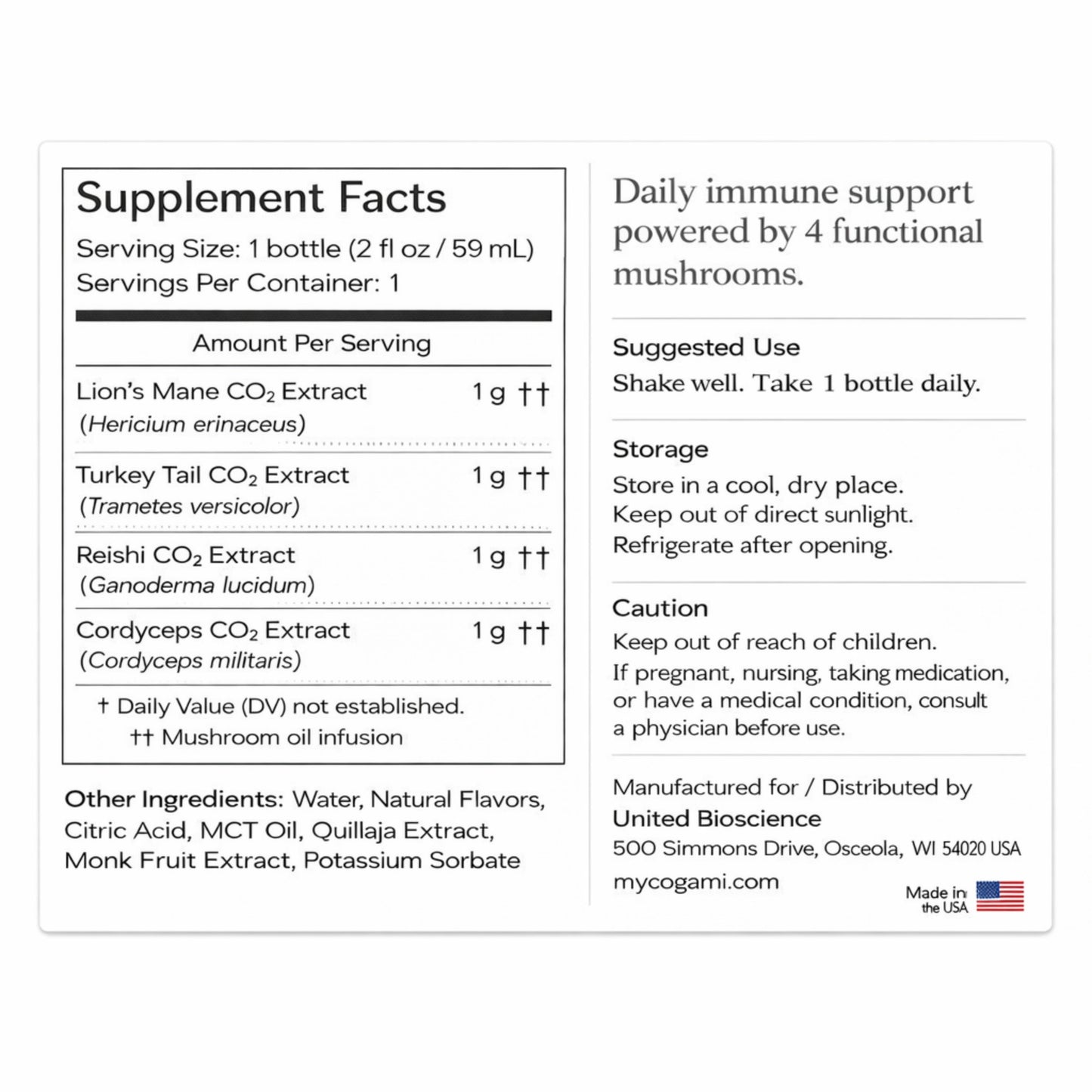 Supplement label with ingredients and instructions on a white background