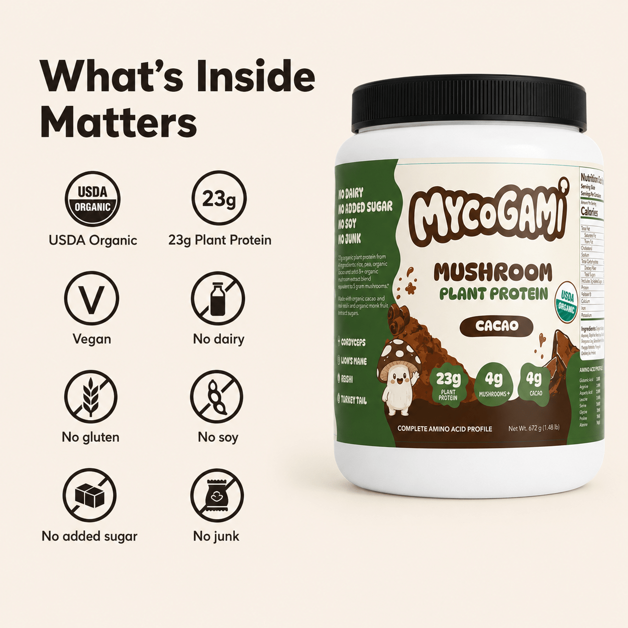 MycoGami Organic Mushroom Plant Protein - Cacao - MycoGami