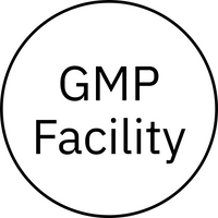 Circular badge with 'GMP Facility' text on a white background