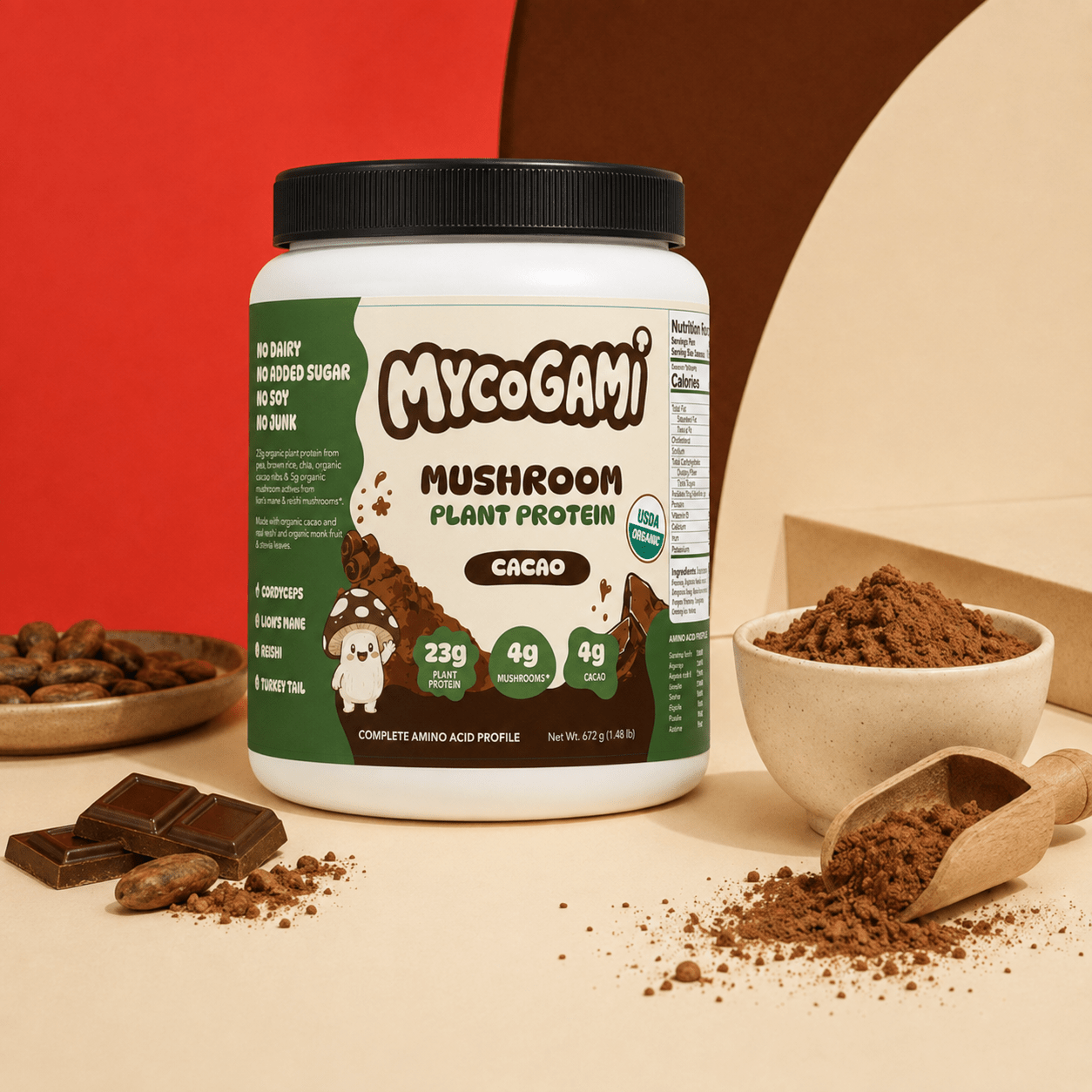 MycoGami Organic Mushroom Plant Protein - Cacao - MycoGami