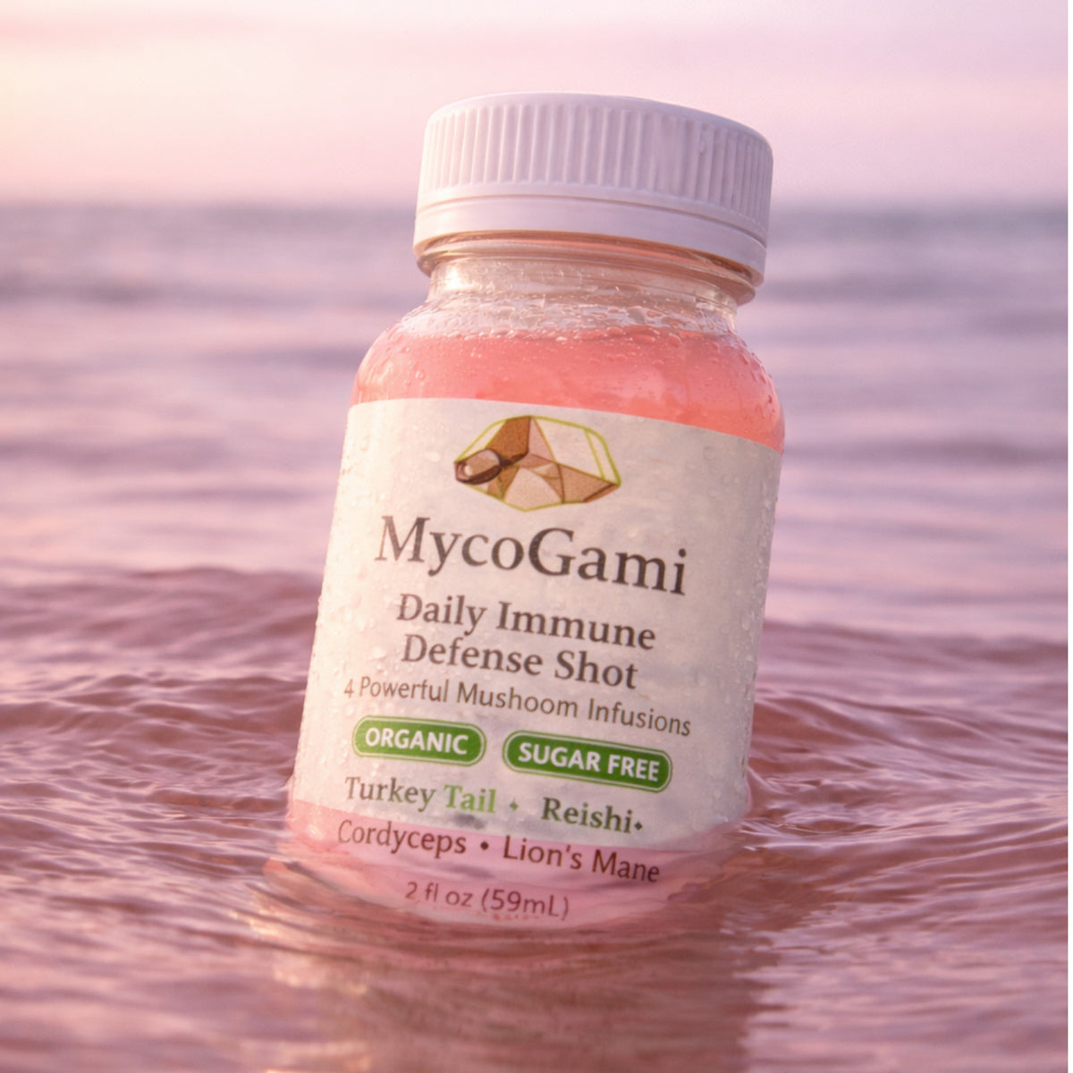 MycoGami shot floating in water