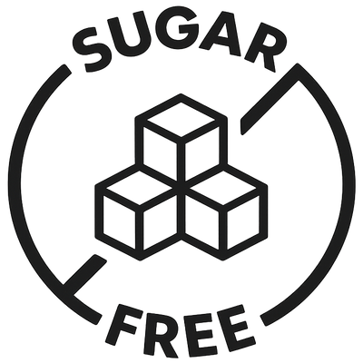 Sugar free logo with cubes and circular design on a white background
